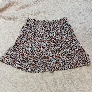 Floral Ruffle A-Line Skirt in Rust and White
